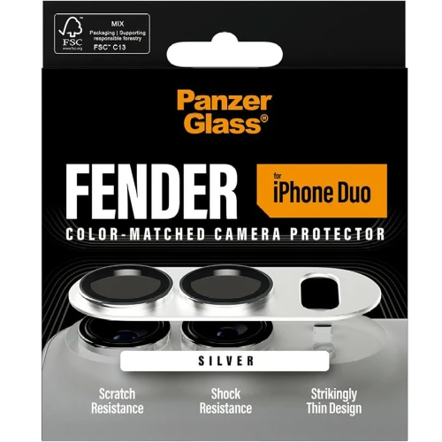 Szkło hartowane na aparat PanzerGlass Fender Camera Protector do iPhone Duo, srebrne (6/6)