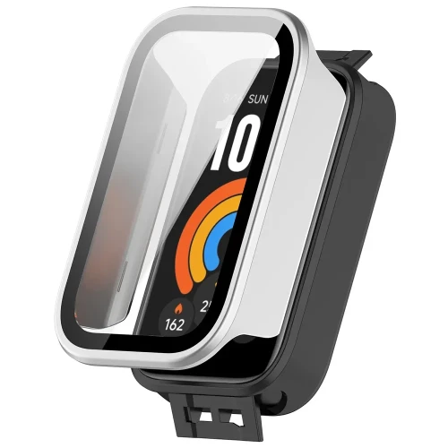 Etui ze szkłem do zegarka Bizon Case Watch Adamo do Xiaomi Smart Band 11 Active, satynowo srebrne (4/8)