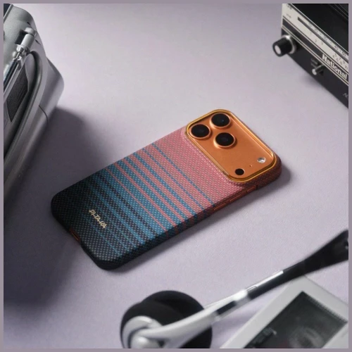 Etui aramidowe Pitaka Edge Ultra-Slim Case PitaTap do MagSafe, do iPhone 17 Pro, różowo-niebieskie z kevlarem (7/7)
