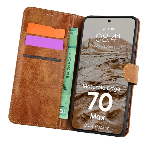 Etui z klapką Bizon Case Pocket do Motorola Edge 70 Max, brązowe (1/6)
