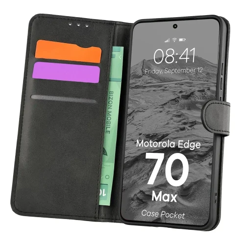 Etui z klapką Bizon Case Pocket do Motorola Edge 70 Max, czarne (1/6)