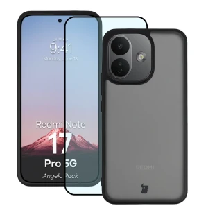Etui + szkło hartowane Bizon Angelo Pack do Xiaomi Redmi Note 17 Pro 5G, przydymione z czarną ramką