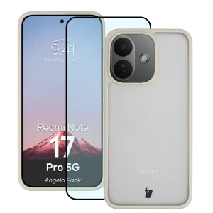 Etui + szkło hartowane Bizon Angelo Pack do Xiaomi Redmi Note 17 Pro 5G, półprzezroczyste z beżową ramką