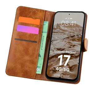 Etui z klapką Bizon Case Pocket do Xiaomi Redmi 17 4G/5G, brązowe