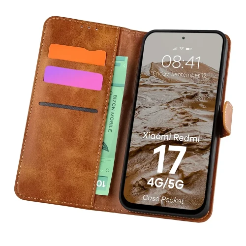 Etui z klapką Bizon Case Pocket do Xiaomi Redmi 17 4G/5G, brązowe (1/6)