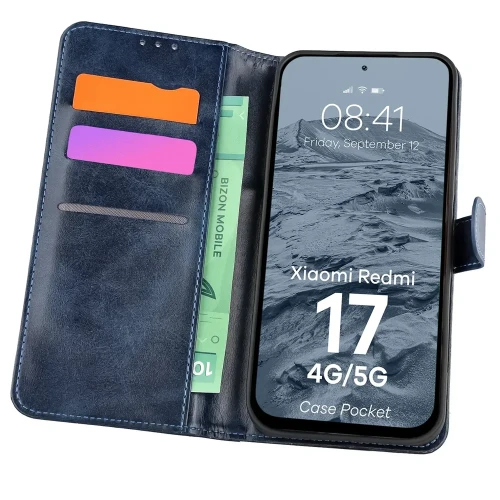 Etui z klapką Bizon Case Pocket do Xiaomi Redmi 17 4G/5G, granatowe (1/6)