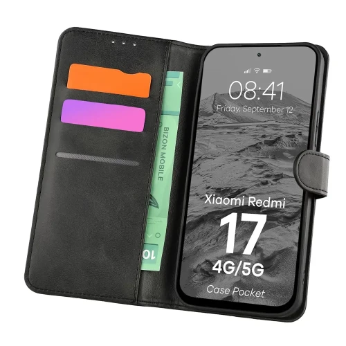 Etui z klapką Bizon Case Pocket do Xiaomi Redmi 17 4G/5G, czarne (1/6)