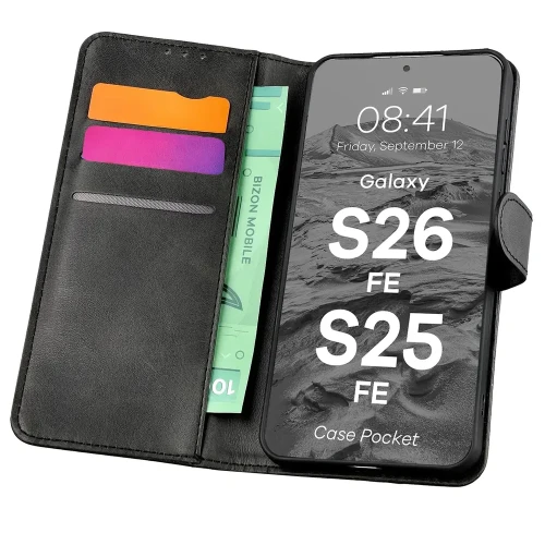 Etui z klapką Bizon Case Pocket do Galaxy S26 FE / S25 FE, czarne (1/6)