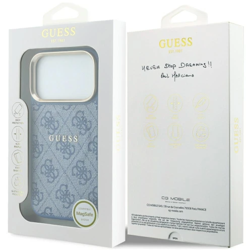 Etui Guess Embossed 4G Classic do iPhone 18 Pro / 17 Pro do MagSafe, niebieskie