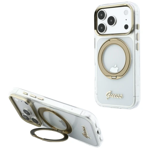 Etui Guess IML Ring Stand 360 Script Metal Logo do iPhone 18 Pro Max / 17 Pro Max, przezroczyste (1/8)