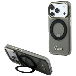 Etui Guess IML Ring Stand 360 Script Metal Logo do iPhone 18 Pro Max / 17 Pro Max, czarne