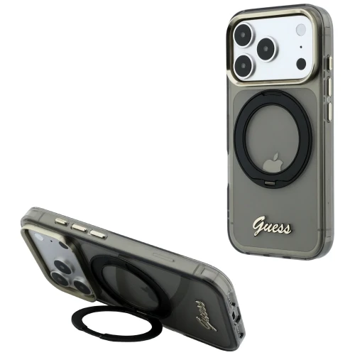 Etui Guess IML Ring Stand 360 Script Metal Logo do iPhone 18 Pro Max / 17 Pro Max, czarne (1/7)