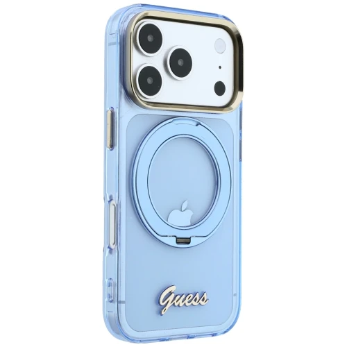 Etui Guess IML Ring Stand 360 Script Metal Logo do iPhone 18 Pro Max / 17 Pro Max, niebieskie (4/8)