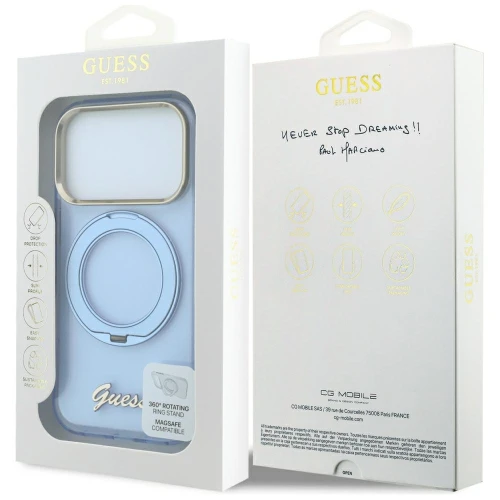 Etui Guess IML Ring Stand 360 Script Metal Logo do iPhone 18 Pro Max / 17 Pro Max, niebieskie (8/8)