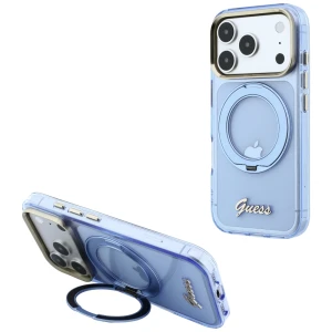 Etui Guess IML Ring Stand 360 Script Metal Logo do iPhone 18 Pro / 17 Pro, niebieskie