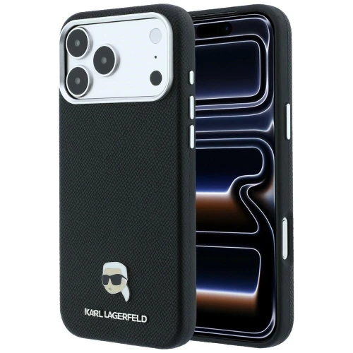 Etui Karl Lagerfeld Grained Karl Head Metal do iPhone 18 Pro Max / 17 Pro Max czarne (1/8)