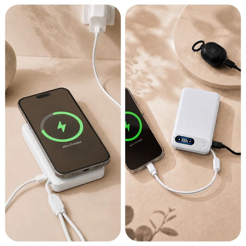 Powerbank indukcyjny 3mk incharge Genesis Qi 2.2 do MagSafe, 25W, USB-C PD 45W, 10 000mAh z wbudowanym kablem USB-C, biały (3/9)
