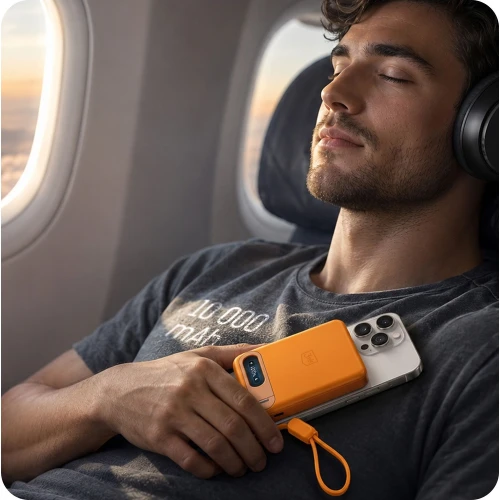 Powerbank indukcyjny 3mk incharge Genesis Qi 2.2 do MagSafe, 25W, USB-C PD 45W, 10 000mAh z wbudowanym kablem USB-C, pomarańczowy (3/8)