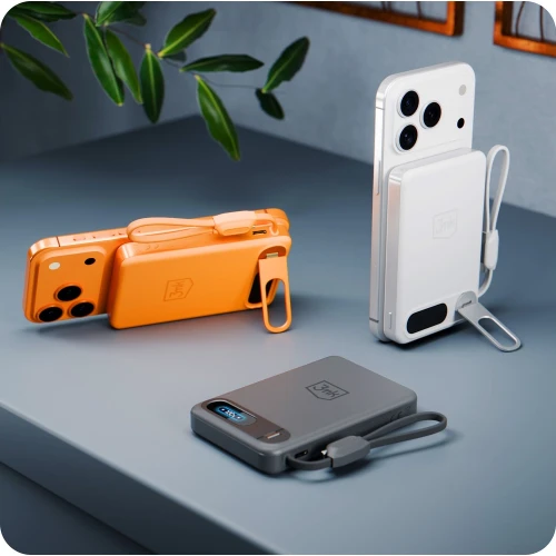 Powerbank indukcyjny 3mk incharge Genesis Qi 2.2 do MagSafe, 25W, USB-C PD 45W, 10 000mAh z wbudowanym kablem USB-C, pomarańczowy (6/8)