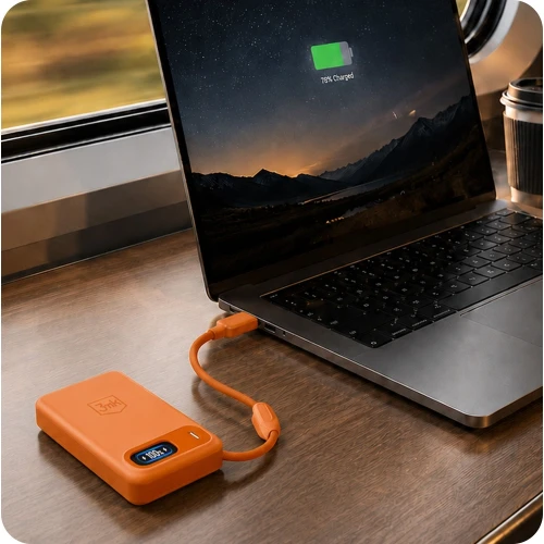 Powerbank indukcyjny 3mk incharge Genesis Qi 2.2 do MagSafe, 25W, USB-C PD 45W, 10 000mAh z wbudowanym kablem USB-C, pomarańczowy (7/8)