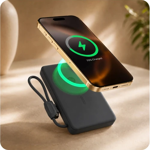 Powerbank indukcyjny 3mk incharge Genesis Qi 2.2 do MagSafe, 25W, USB-C PD 45W, 10 000mAh z wbudowanym kablem USB-C, czarny (5/8)