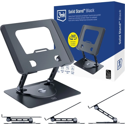 Podstawka pod laptop i tablet do 17,3", 3mk Solid Stand, obrót 360°, czarny (1/9)