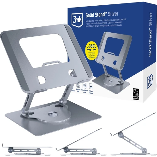 Podstawka pod laptop i tablet do 17,3", 3mk Solid Stand, obrót 360°, srebrna (1/7)