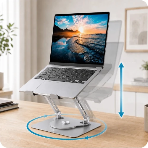 Podstawka pod laptop i tablet do 17,3", 3mk Solid Stand, obrót 360°, srebrna (2/7)