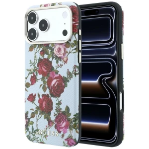 Etui Guess Blossom Roses Print MagSafe do iPhone 18 Pro Max / 17 Pro Max, niebieskie z motywem kwiatów