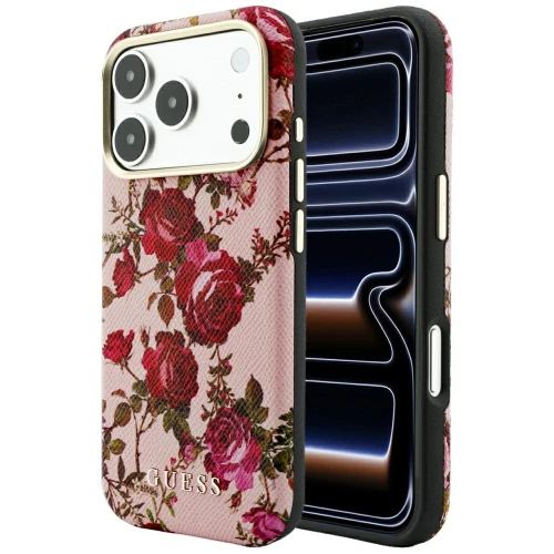 Etui Guess  do iPhone 18 Pro / 17 Pro, różowe z motywem kwiatów (1/8)