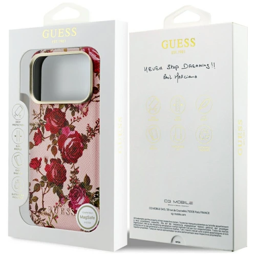 Etui Guess  do iPhone 18 Pro / 17 Pro, różowe z motywem kwiatów (8/8)