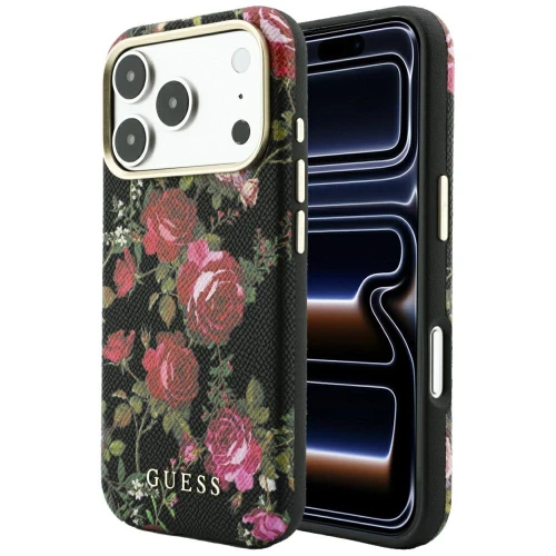 Etui Guess  do iPhone 18 Pro / 17 Pro, czarne z motywem kwiatów (1/8)