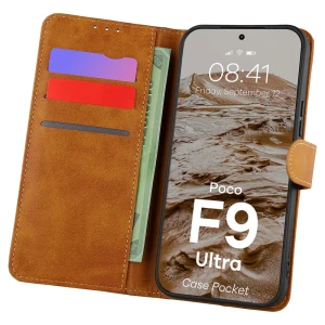 Etui z klapką Bizon Case Pocket do Xiaomi POCO F9 Ultra, brązowe