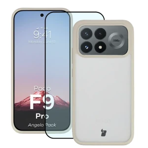 Etui + szkło hartowane Bizon Angelo Pack do Xiaomi POCO F9 Pro, półprzezroczyste z beżową ramką