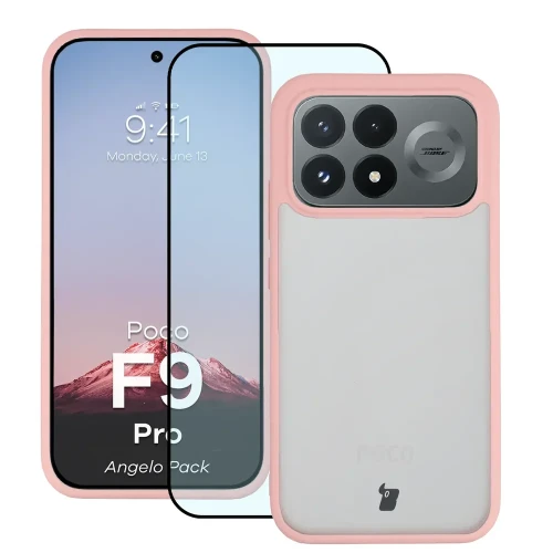 Etui + szkło hartowane Bizon Angelo Pack do Xiaomi POCO F9 Pro, półprzezroczyste z jasnoróżową ramką (1/8)