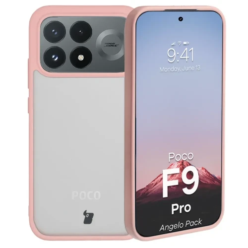 Etui + szkło hartowane Bizon Angelo Pack do Xiaomi POCO F9 Pro, półprzezroczyste z jasnoróżową ramką (3/8)