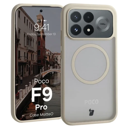 Etui z pierścieniem magnetycznym Bizon Case MatteO do Xiaomi POCO F9 Pro, przydymione-beżowe (1/7)
