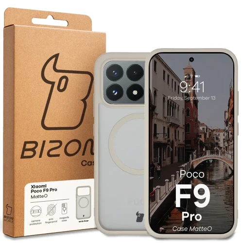 Etui z pierścieniem magnetycznym Bizon Case MatteO do Xiaomi POCO F9 Pro, przydymione-beżowe (7/7)