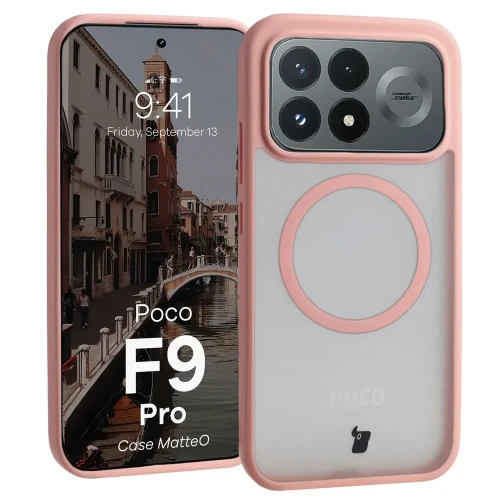 Etui z pierścieniem magnetycznym Bizon Case MatteO do Xiaomi POCO F9 Pro, przydymione-jasnoróżowe (1/7)