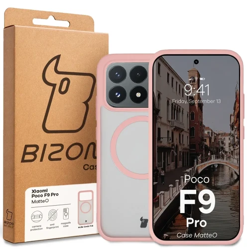 Etui z pierścieniem magnetycznym Bizon Case MatteO do Xiaomi POCO F9 Pro, przydymione-jasnoróżowe (7/7)
