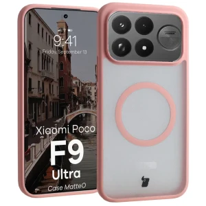 Etui z pierścieniem magnetycznym Bizon Case MatteO do Xiaomi POCO F9 Ultra, przydymione-jasnoróżowe
