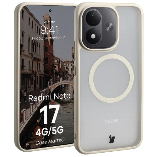 Etui z pierścieniem magnetycznym Bizon Case MatteO do Xiaomi Redmi Note 17 4G/5G, przydymione-beżowe (1/7)