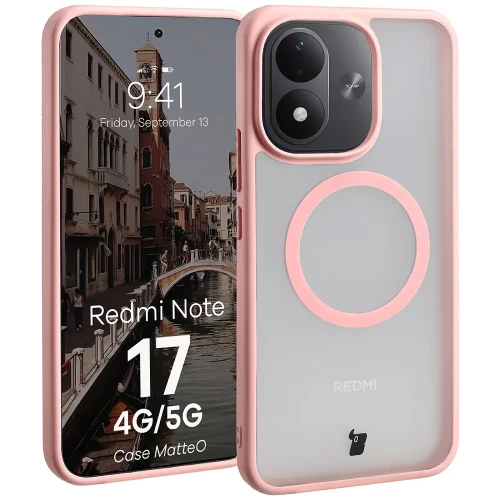 Etui z pierścieniem magnetycznym Bizon Case MatteO do Xiaomi Redmi Note 17 4G/5G, przydymione-jasnoróżowe (1/7)