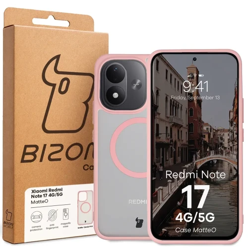 Etui z pierścieniem magnetycznym Bizon Case MatteO do Xiaomi Redmi Note 17 4G/5G, przydymione-jasnoróżowe (7/7)