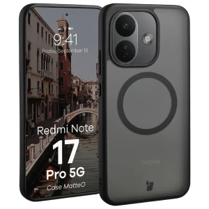 Etui z pierścieniem magnetycznym Bizon Case MatteO do Xiaomi Redmi Note 17 Pro 5G, przydymione-czarne