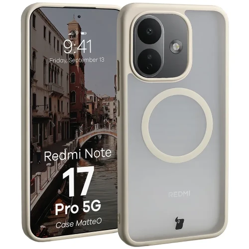 Etui z pierścieniem magnetycznym Bizon Case MatteO do Xiaomi Redmi Note 17 Pro 5G, przydymione-beżowe (1/7)