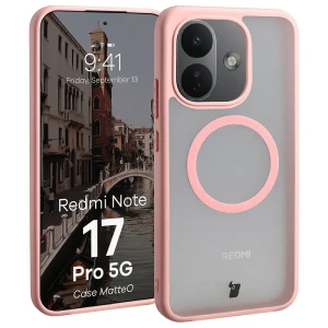Etui z pierścieniem magnetycznym Bizon Case MatteO do Xiaomi Redmi Note 17 Pro 5G, przydymione-jasnoróżowe
