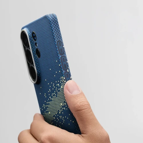 Etui aramidowe z programowalnymi przyciskami Pitaka Edge Case do Galaxy S26 Ultra, do MagSafe, niebiesko-zółte (4/5)