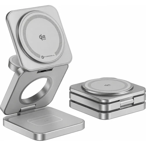 Ładowarka indukcyjna 3w1 Forcell F-Energy AluFold Pro, Qi2.2 do MagSafe, 25W, srebrna (2/5)