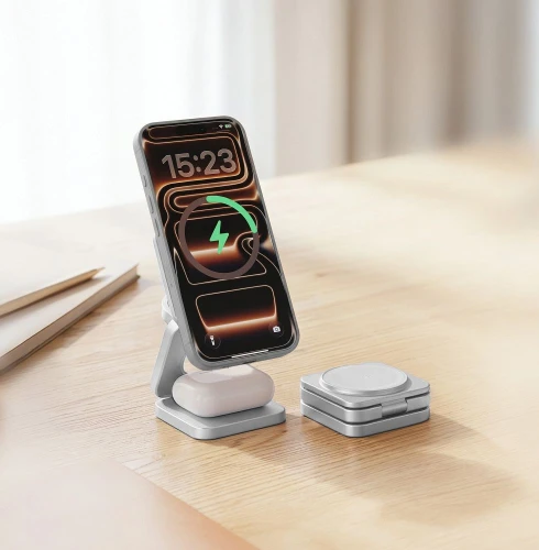 Ładowarka indukcyjna 3w1 Forcell F-Energy AluFold Pro, Qi2.2 do MagSafe, 25W, srebrna (3/5)